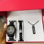 Watch set with bar code on bracelet